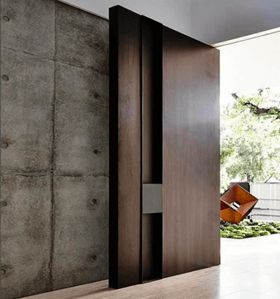 Brown pivot door with No-Threshold