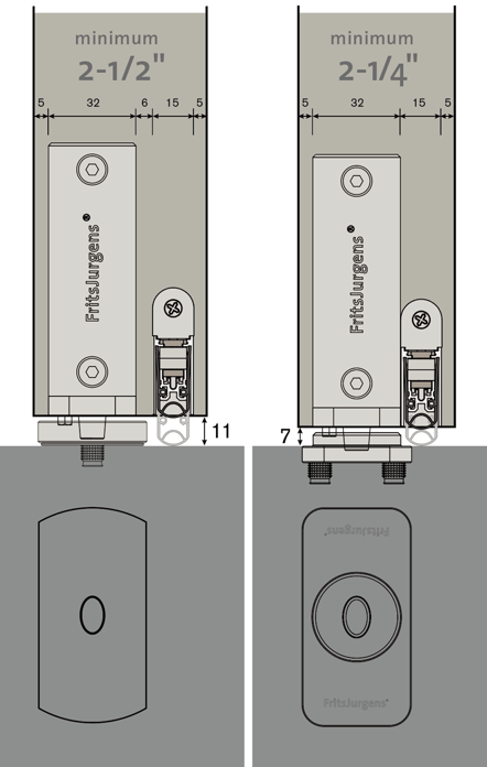 Side by side comparison of the original System M floor plates and the new flush floor plates 